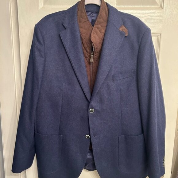 Boggi Blue Modern Fit Two-Button Blazer with Removable Trim - Picture 1 of 8